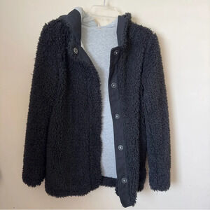 Free People Black Button Hooded Teddy Jacket size XS